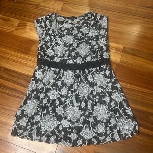 Express Floral Print Top Black Lace‎ Trim Blouse Casual Party Size M